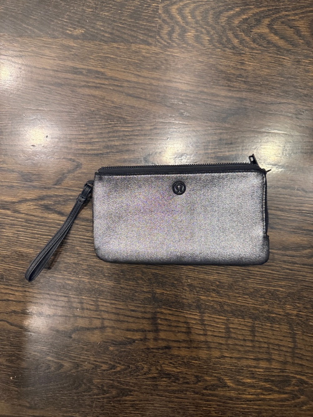lululemon athletica metallic gray wristlet clutch